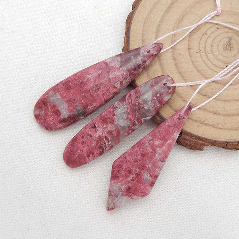 3 paires de boucles d'oreilles en thulite, pierre pour la fabrication de boucles d'oreilles, 42x15x5mm, 47x14x5mm, 14,3 g