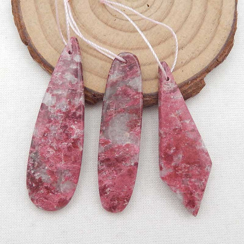 3 paires de boucles d'oreilles en thulite, pierre pour la fabrication de boucles d'oreilles, 42x15x5mm, 47x14x5mm, 14,3 g