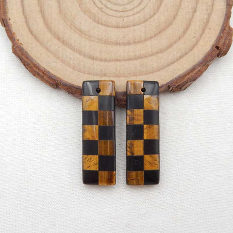 Intarsia of Obsidian and Tiger-Eye Earring Beads 26x8x4mm, 4.1g