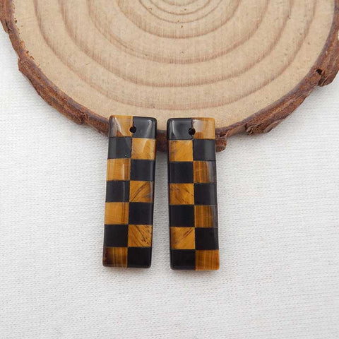 Intarsia of Obsidian and Tiger-Eye Earring Beads 26x8x4mm, 4.1g