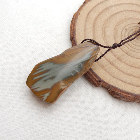 Natural Us Biggs Jasper Perle pendentif en pierres précieuses percées, 35x19x7mm, 7.5g