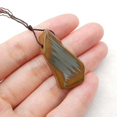 Natural Us Biggs Jasper Perle pendentif en pierres précieuses percées, 35x19x7mm, 7.5g