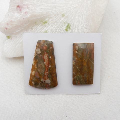 Natural Biggs Jasper Cabochons Paired 42x25x5mm, 36x18x5mm, 17.3g