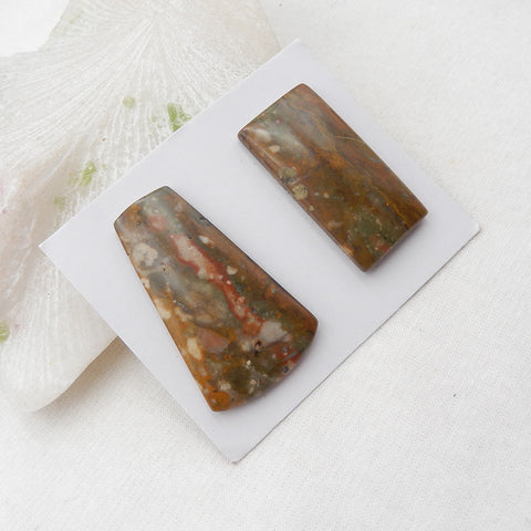 Natural Biggs Jasper Cabochons Paired 42x25x5mm, 36x18x5mm, 17.3g