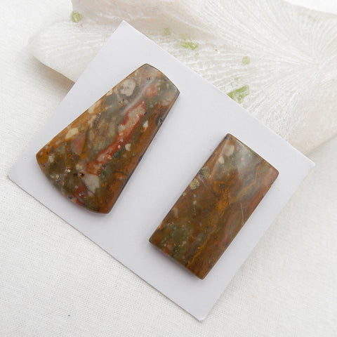 2 Pcs Us Biggs Jasper Flatback Gemstone Cabochon, 42x25x5mm, 36x18x5mm, 17.3g