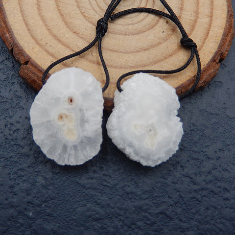 1 paire de boucles d'oreilles Nature White Geode Quartz Druzy Stone pour collier, 22X17X6mm, 7.3g