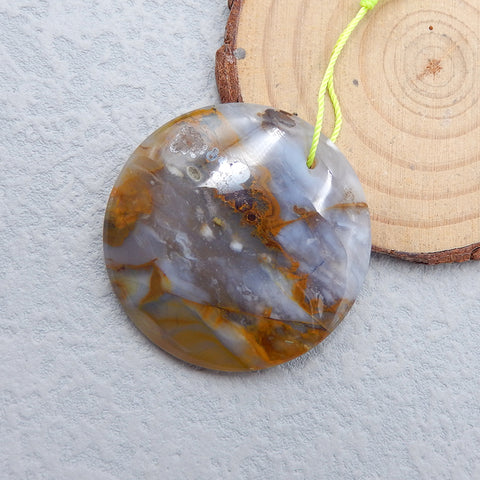 Perle pendentif de forage Flatback en agate naturelle, 40X40X7mm, 17g