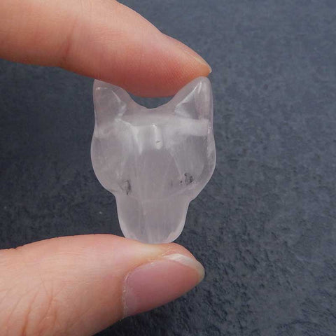 Natural Rose Quartz Carved leopard head Pendant Bead 26x20x14mm, 9.1g