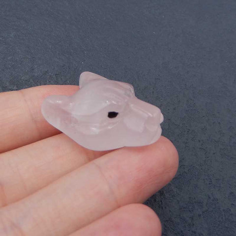 Natural Rose Quartz Carved leopard head Pendant Bead 26x20x14mm, 9.1g