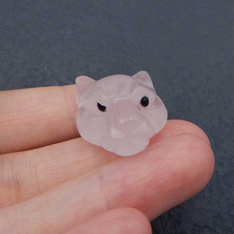 Natural Rose Quartz Carved leopard head Pendant Bead 26x20x14mm, 9.1g