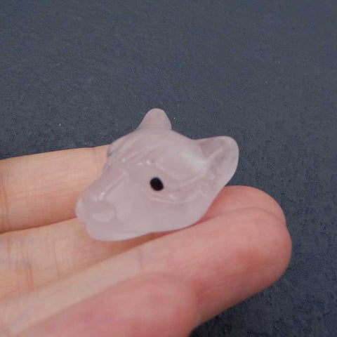 Natural Rose Quartz Carved leopard head Pendant Bead 26x20x14mm, 9.1g