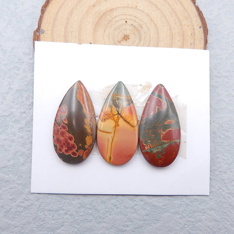 3 PCS Natural Red Creek Jasper Cabochons 30x15x5mm, 9.9g