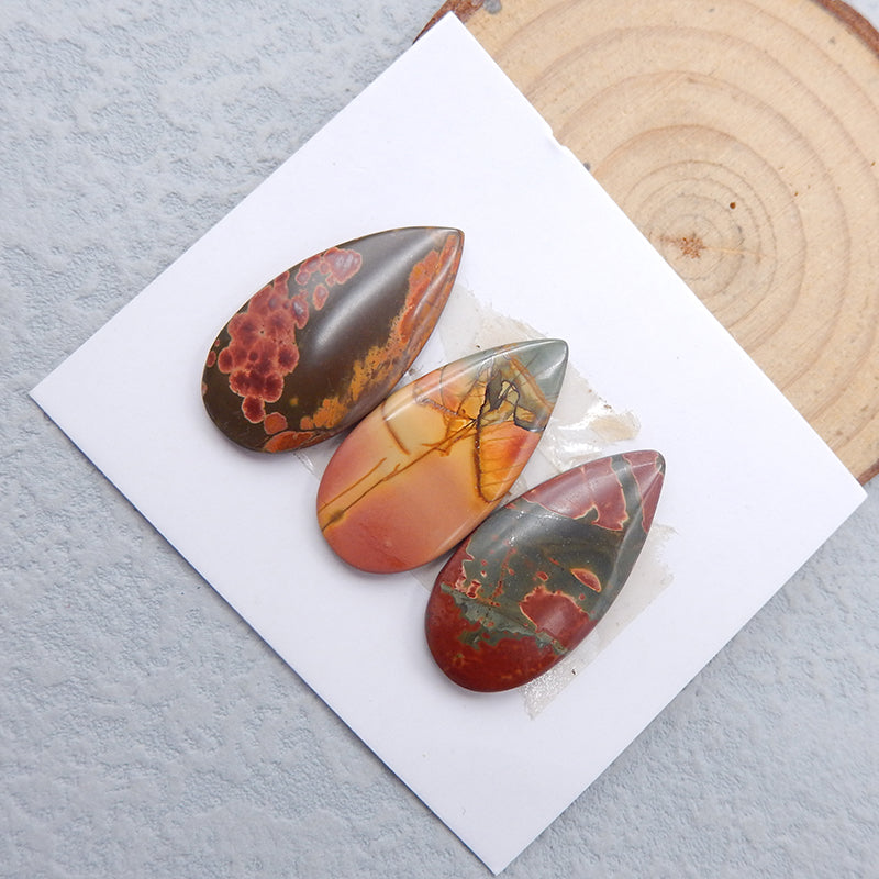 3 pcs Natural Red Creek Jasper Cabochons 30x15x5mm, 9.9g