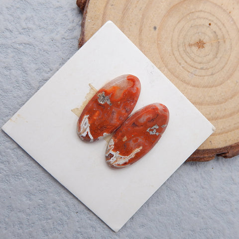 Natural Crazy Lace Agate Cabochons Paired  21x10x3mm, 2.4g