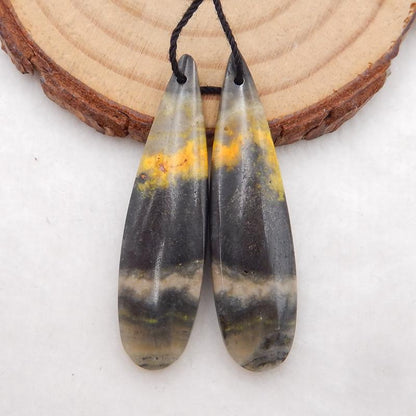 Bumble Bee Stone Teardrop Earrings 石制耳环，42x11x4mm，5.5g