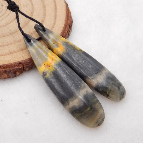 Bumble Bee Stone Teardrop Earrings 石制耳环，42x11x4mm，5.5g