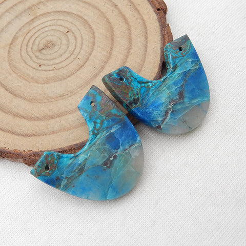 Natural Chrysocolla Earring Beads 22x26x3mm, 6.8g