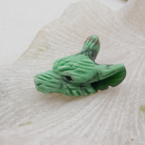 Natural Green Turquoise Carved wolf head Pendant Bead 23x17x9mm, 3.3g