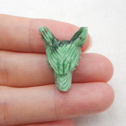 Natural Green Turquoise Carved wolf head Pendant Bead 23x17x9mm, 3.3g