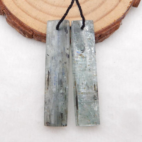 Paire de pierres de boucles d'oreilles Rectangle Blue Kyanite pour boucles d'oreilles, 41x9x4mm, 9.3g