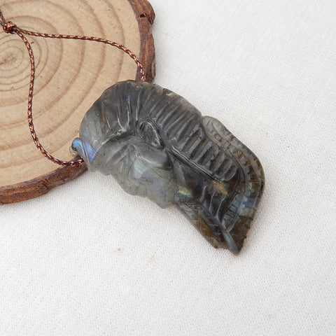 Natural Labradorite Carved Egy Culture Pendant Bead 40X23X18mm, 11.5g