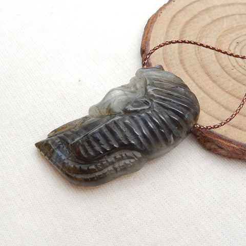 Natural Labradorite Carved Egy Culture Pendant Bead 40X23X18mm, 11.5g