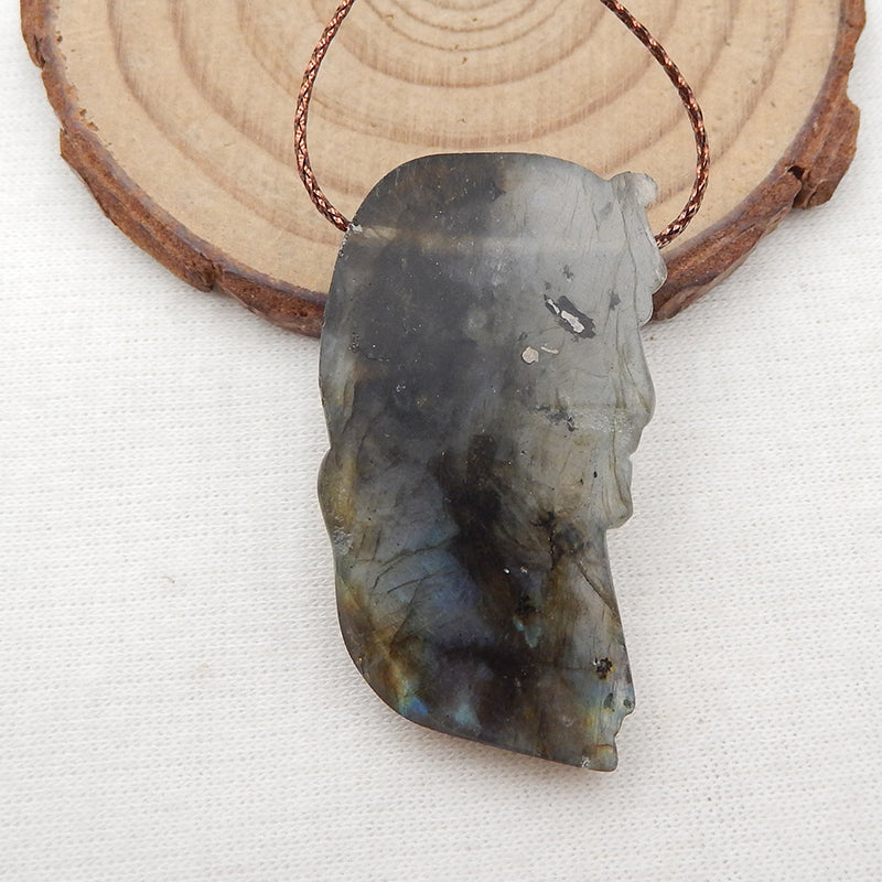 Natural Labradorite Carved Egy Culture Pendant Bead 40X23X18mm, 11.5g