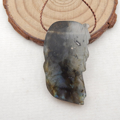 Natural Labradorite Carved Egy Culture Pendant Bead 40X23X18mm, 11.5g