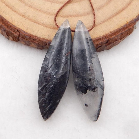 Boucles d'oreilles en quartz rutile noir naturel, pierre pour la fabrication de boucles d'oreilles, 31x9x5mm, 3.9g