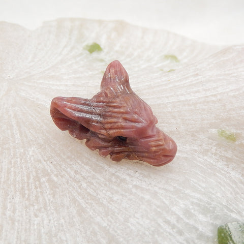 Pendentif en pierre précieuse de tête de loup en rhodonite sculptée à la main naturelle, bijoux de loup, pendentif en pierre précieuse, 17x23x9mm, 5.5g