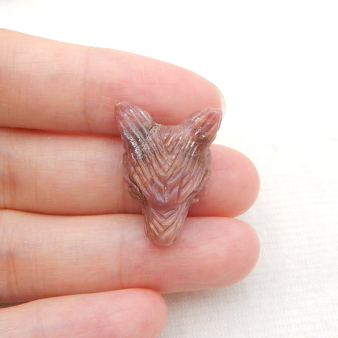 Natural Rhodonite Carved wolf head Pendant Bead 17x23x9mm, 5.5g