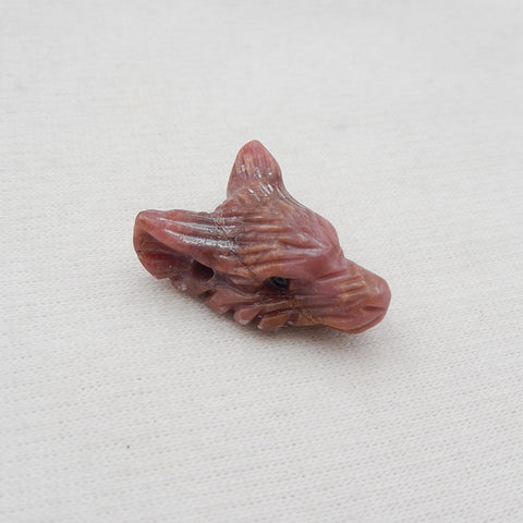 Pendentif en pierre précieuse de tête de loup en rhodonite sculptée à la main naturelle, bijoux de loup, pendentif en pierre précieuse, 17x23x9mm, 5.5g