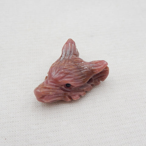 Natural Rhodonite Carved wolf head Pendant Bead 17x23x9mm, 5.5g