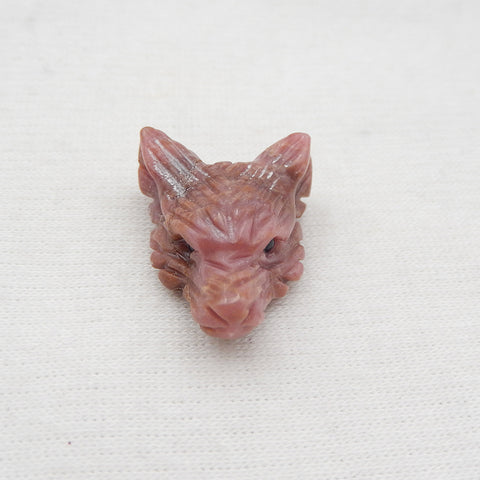 Pendentif en pierre précieuse de tête de loup en rhodonite sculptée à la main naturelle, bijoux de loup, pendentif en pierre précieuse, 17x23x9mm, 5.5g