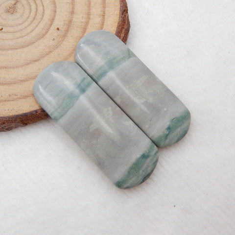 Natural Wave Jasper 矩形凸圆形一对 35X13X3mm,6.5g