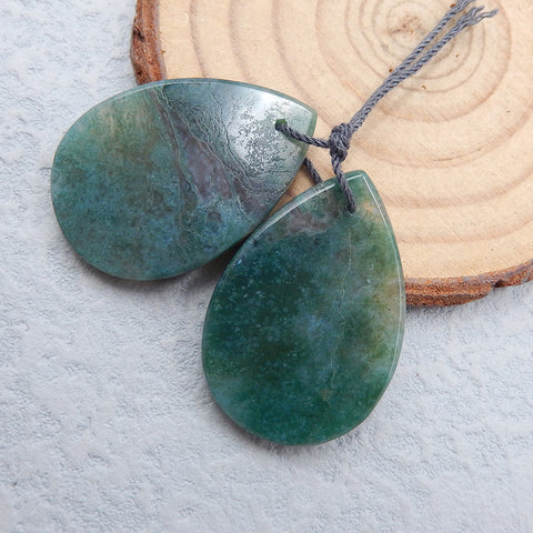 Natural Moss Agate Earring Beads 31x22x4mm, 9.4g