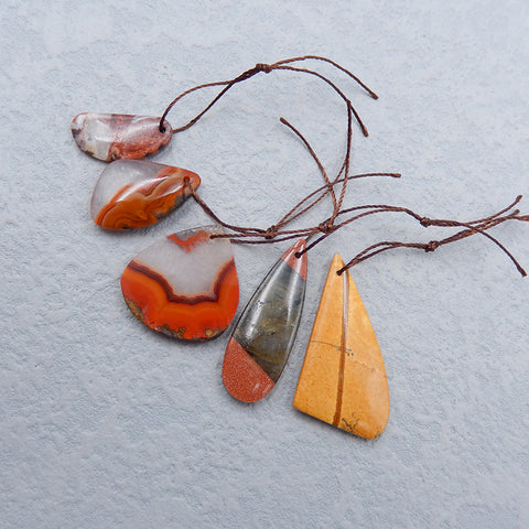 5 PCS Natural Agate, Red Creek Jasper, Labradorite Pendant Beads 20x10x3mm, 33x20x4mm, 13.2g