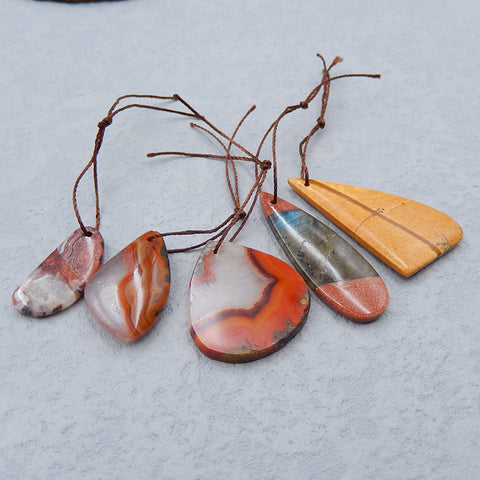 5 PCS Natural Agate, Red Creek Jasper, Labradorite Pendant Beads 20x10x3mm, 33x20x4mm, 13.2g