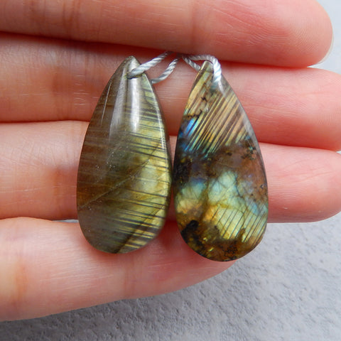 Paire de Boucles d'Oreilles Percées en Labradorite Naturelle 29x13x5mm,6.9g