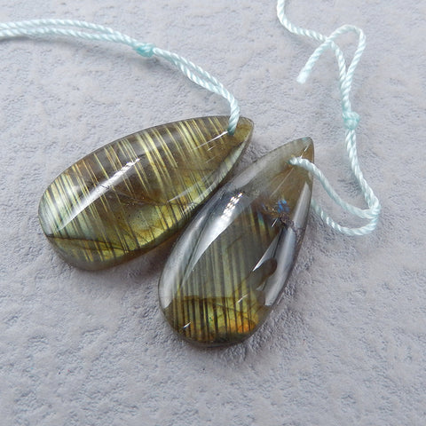 Paire de Boucles d'Oreilles Percées en Labradorite Naturelle 29x13x5mm,6.9g