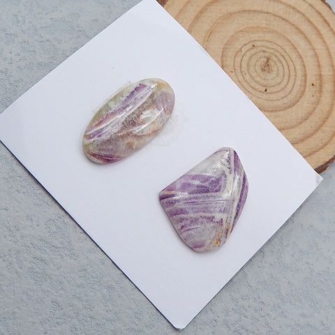 Natural Purple Lace Agate Cabochons Paired 23X19X4mm, 27X14X4mm, 6.9g