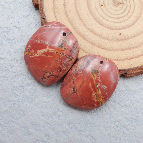 Natural Red Creek Jasper Earring Beads 22x19x6mm, 8.4g