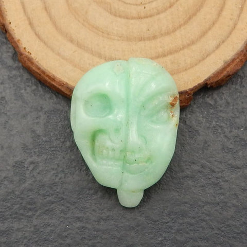 Natural Chrysoprase Carved Faces Cabochon 33x25x9mm, 8.8g