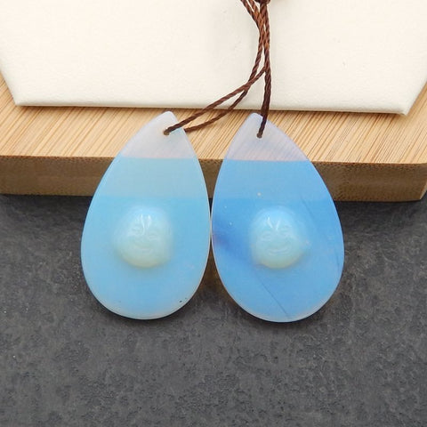 Opalite Carved buddha Earring Beads 34x21x6mm, 9.9g