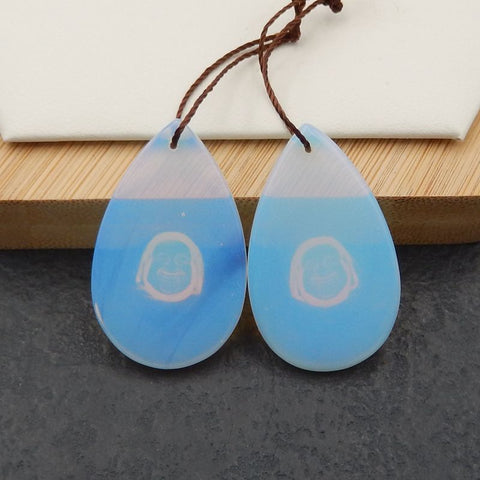 Opalite Carved buddha Earring Beads 34x21x6mm, 9.9g