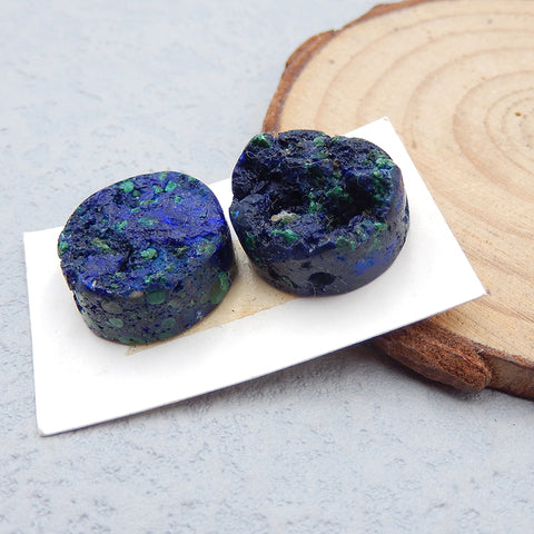 Natural Blue Azurite Cabochons Paired 16x8mm, 8.2g