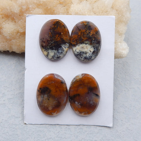 2 Pairs Natural Dendritic Agate Cabochons 25x19x4mm, 14.3g