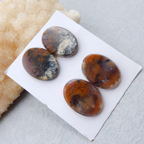 2 Pairs Natural Dendritic Agate Cabochons 25x19x4mm, 14.3g