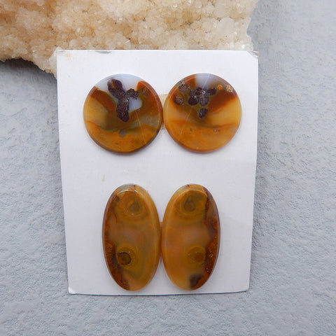 2 Pairs Natural Agate Cabochons 31x16x3mm, 20x3mm, 7.1g