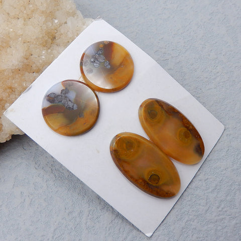 2 Pairs Natural Agate Cabochons 31x16x3mm, 20x3mm, 7.1g